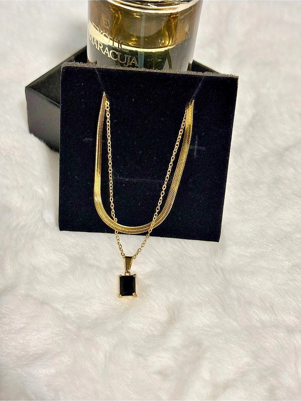 Layered Pendant Necklace in Gold & Black